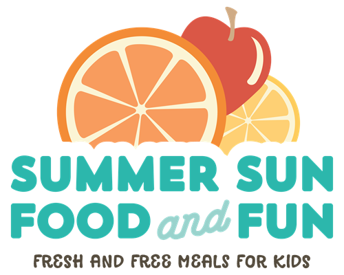 Summer Sun Food & Fun logo - fresh and free meals for kids - with oranges and apple