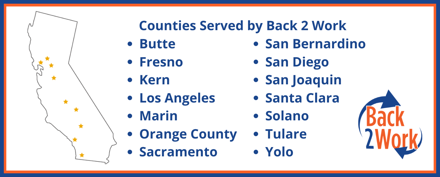 Counties served by Back 2 Work